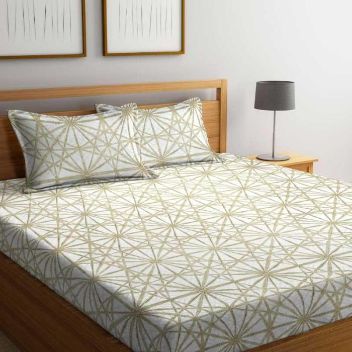 Demi Printed Bedsheet  |   Geometric Bedsheets Bedsheets Beige, White