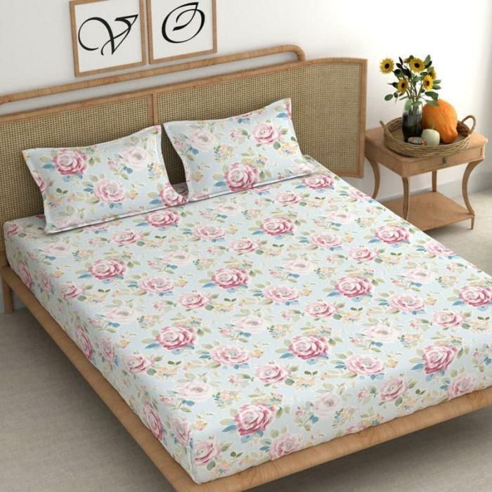 Dorothy Posey Bedsheet  |   Floral Bedsheets Bedsheets Blue, Pink