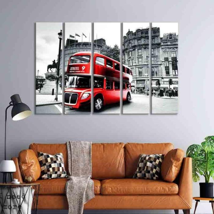 Double Decker Panelled Wall Art – Set Of Five  |   Wall Art & Paintings Wall Art & Paintings Red, Black, White