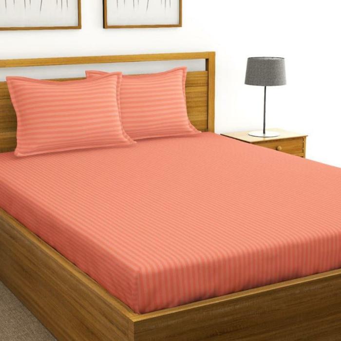 Duesa Striped Bedsheet  |   Solid Bedsheets Bedsheets Peach