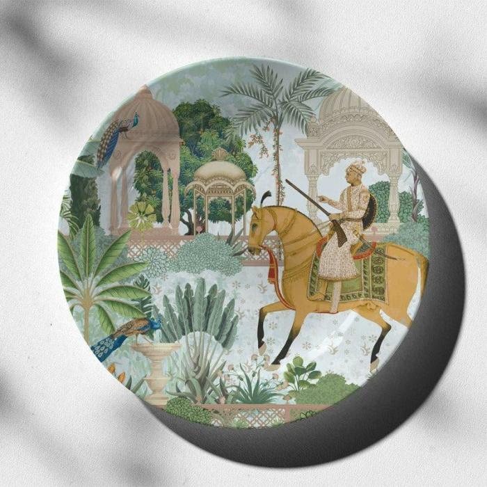 Emperor Akbar In Garden Wall Plate  |   Wall Plates Wall Decor Multicolor