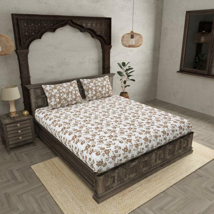 Erdene Fuse Bedsheet  |   Floral Bedsheets Bedsheets Brown, White