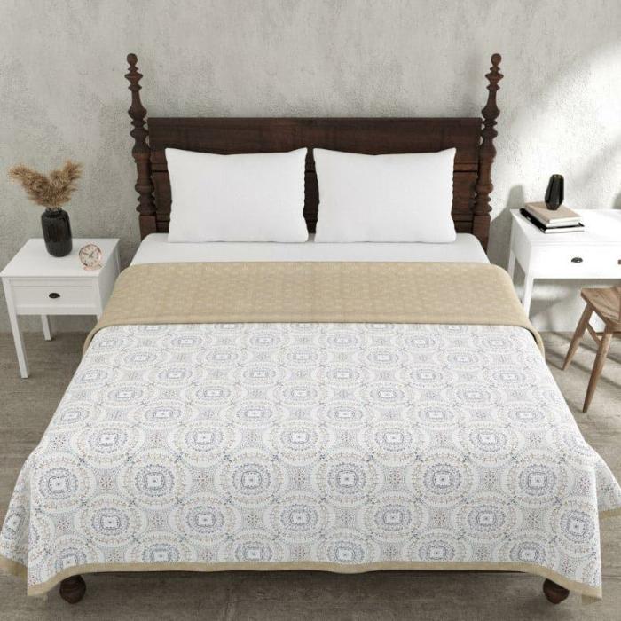 Erdene Fuse Dohar  |   Dohars, Razai & Blankets Bedding Beige, White