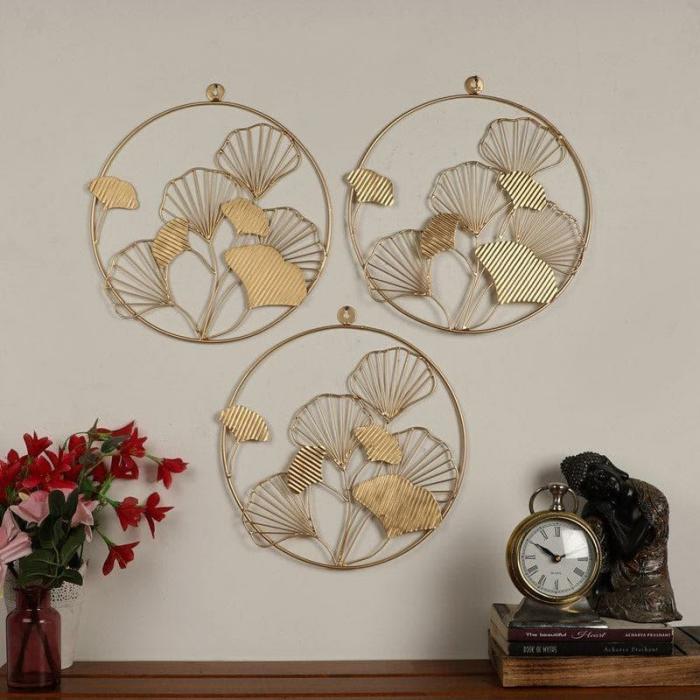 Eshita Flora Wall Accent – Set Of Three  |   Wall Accents Wall Accents Gold