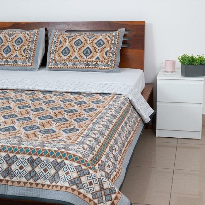 Ethnic Ikat Razai  |   Dohars, Razai & Blankets Bedding Beige