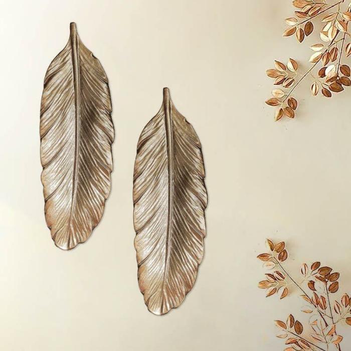 Feathery Wall Decor – Set Of Two  |   Wall Accents Wall Accents Gold