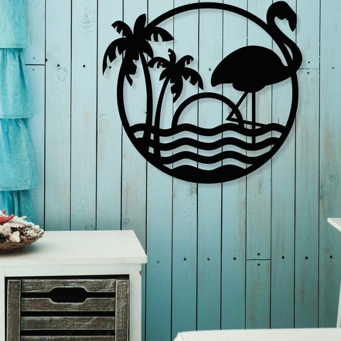 Flamingo On A Beach Wall Art  |   Wall Accents Wall Accents Black