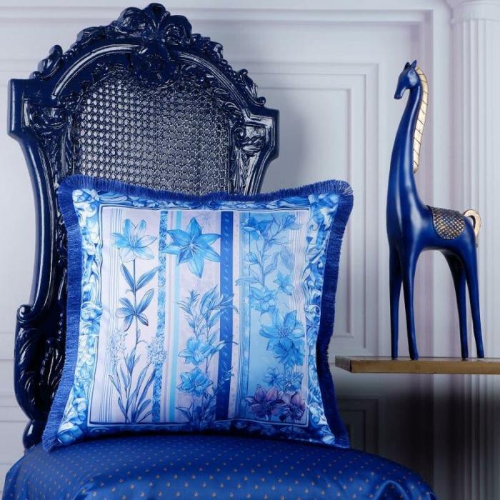 Flora Cascade Cushion Cover  |   Printed Cushions Cushion Covers Blue, White