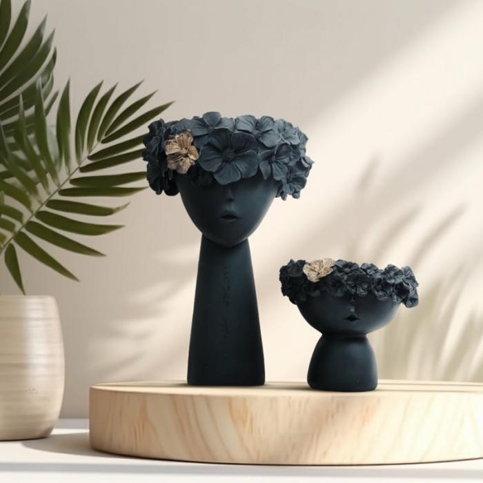 Flora Sculpt Showpiece – Set Of Two  |   Showpieces Showpieces Black