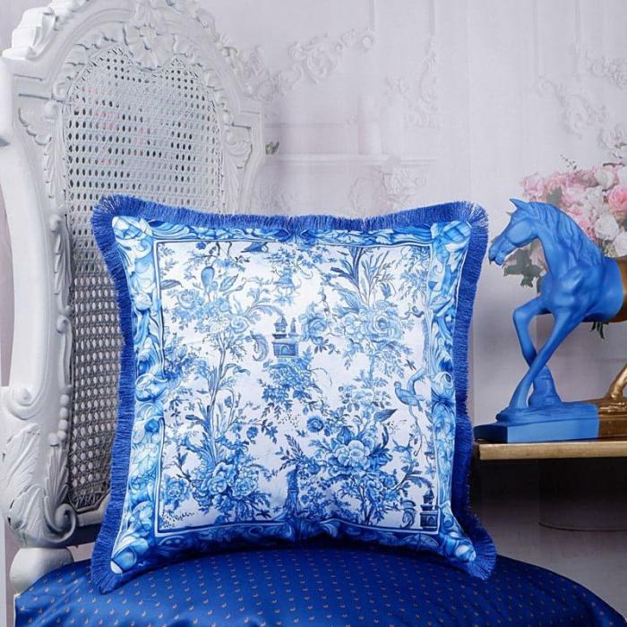 Floral Mirage Indigo Cushion Cover  |   Printed Cushions Cushion Covers Blue, White