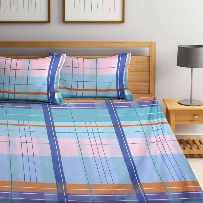 Fusion Stripes Printed Bedsheet  |   Geometric Bedsheets Bedsheets Blue