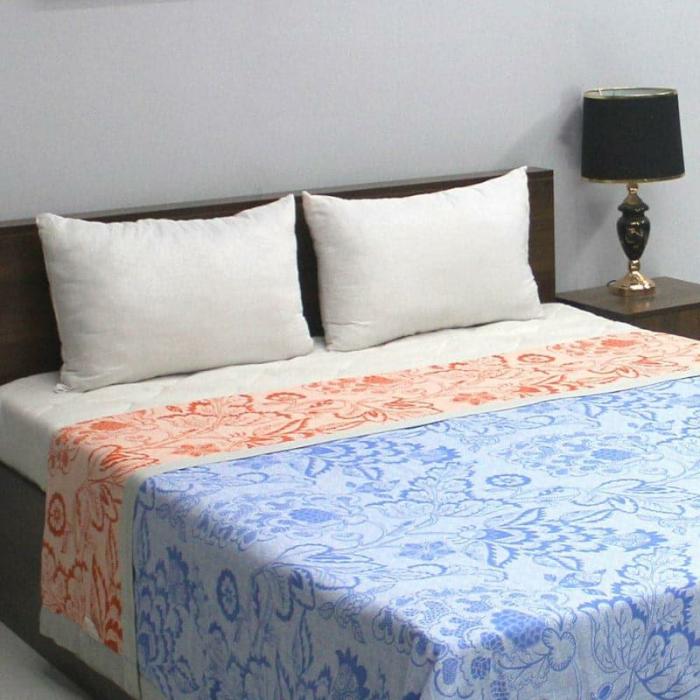 Gelora Floral Reversible Dohar  |   Dohars, Razai & Blankets Bedding Blue, Peach