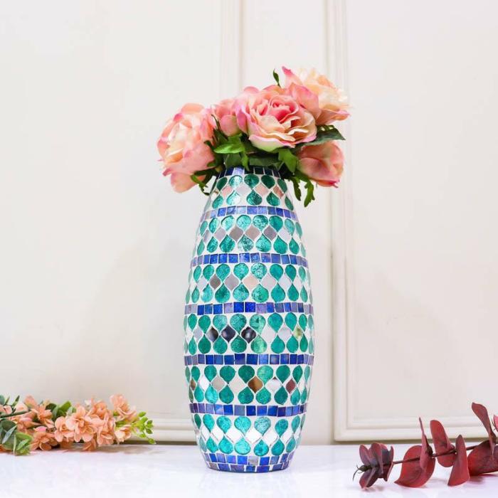 Glimmer Mosaic Glass Vase  |   Vases Showpieces, Vases & Accent Bowls Blue