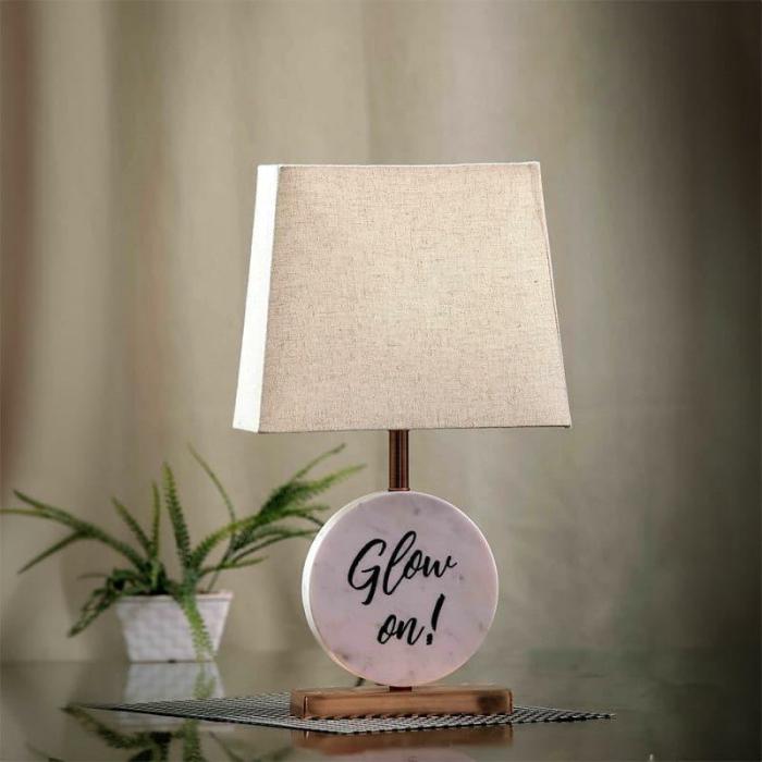 Glow On Marble & Copper Base Table Lamp  |   Table Lamps Lamps & Lighting Beige, Pink