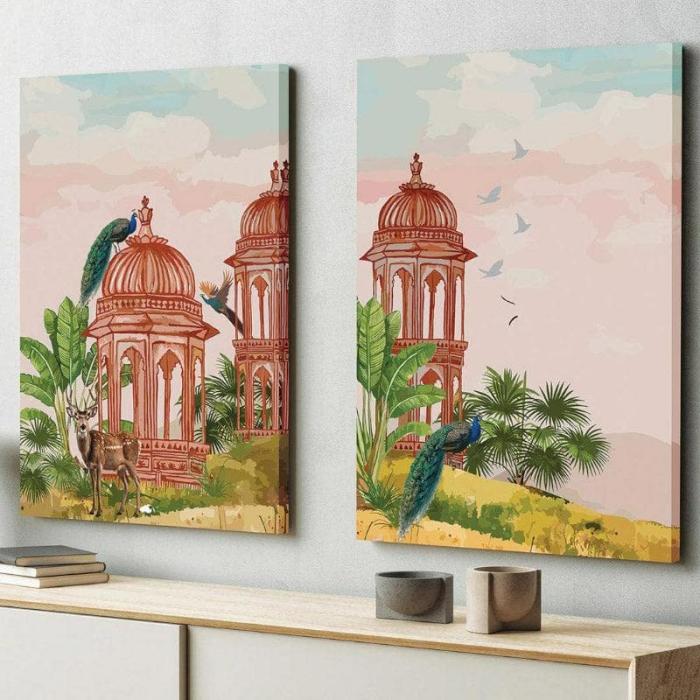 Gulmohar Bagh Wall Painting – Set Of Two  |   Wall Art & Paintings Wall Art & Paintings Multicolor