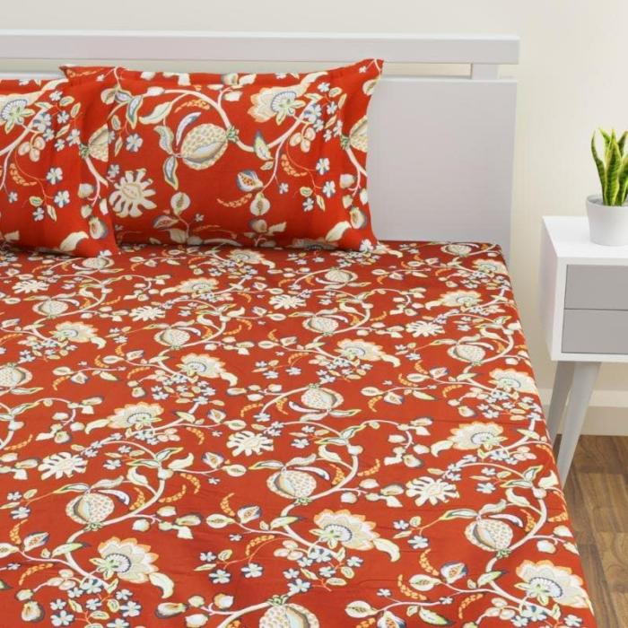 Haidee Printed Bedsheet  |   Floral Bedsheets Bedsheets Brown, White