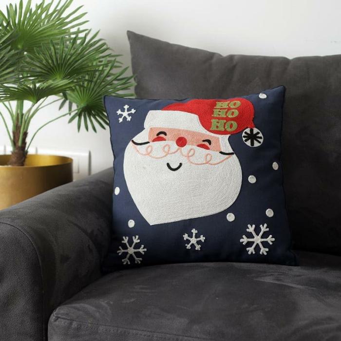 Happy Santa Cushion Cover  |   Printed Cushions Cushion Covers Blue