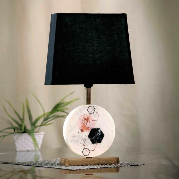 Hexa Marble & Brass Base Table Lamp  |   Table Lamps Lamps & Lighting Black, White