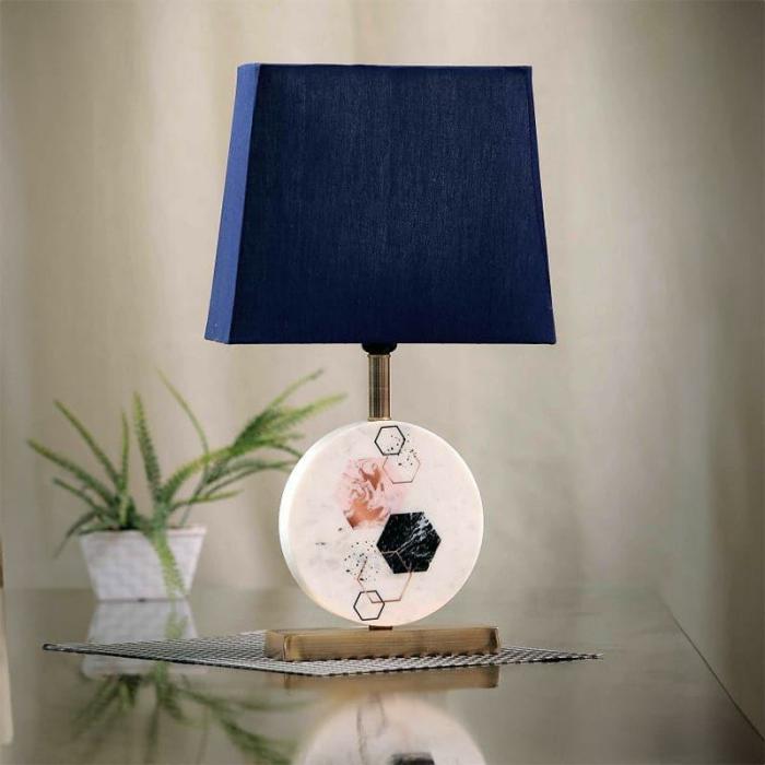 Hexa Marble & Brass Base Table Lamp  |   Table Lamps Lamps & Lighting Blue, White