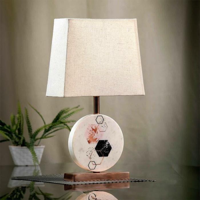 Hexa Marble & Copper Base Table Lamp  |   Table Lamps Lamps & Lighting Beige, White