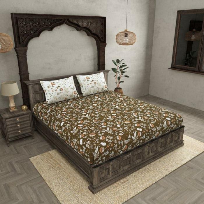 Hyla Floral Bedsheet  |   Floral Bedsheets Bedsheets Brown, White