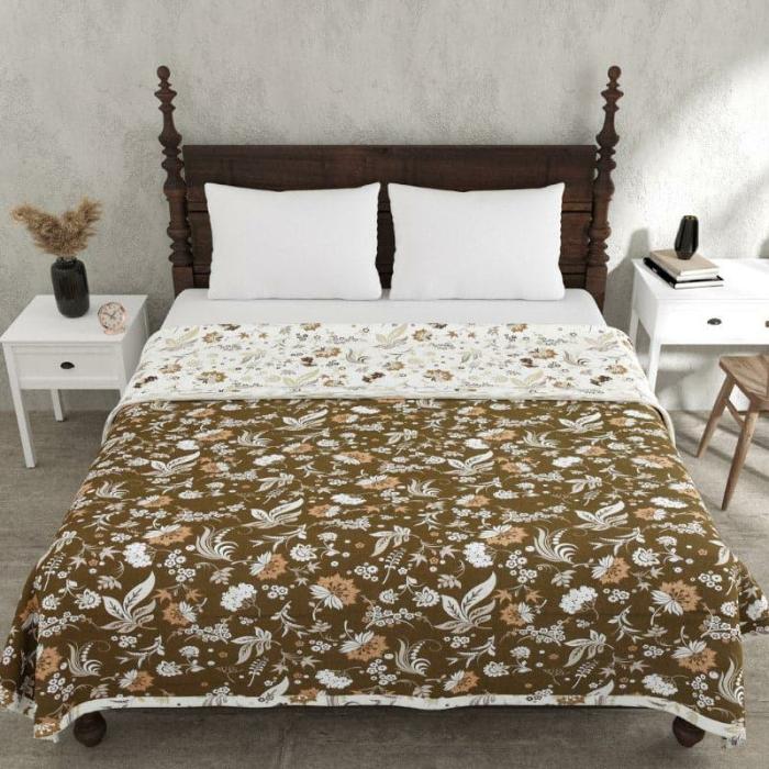 Hyla Floral Dohar  |   Dohars, Razai & Blankets Bedding Brown, White