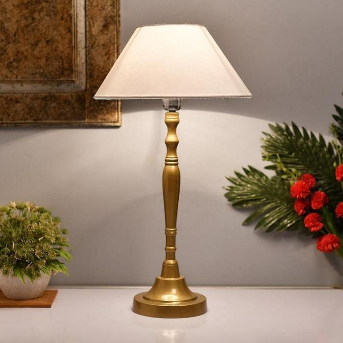 Imperial Gold Table Lamp With Conical Shade  |   Table Lamps Lamps & Lighting Gold, White