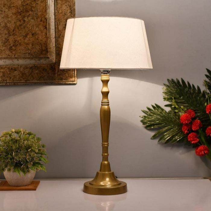 Imperial Gold Table Lamp With Drum Shade  |   Table Lamps Lamps & Lighting Gold, White