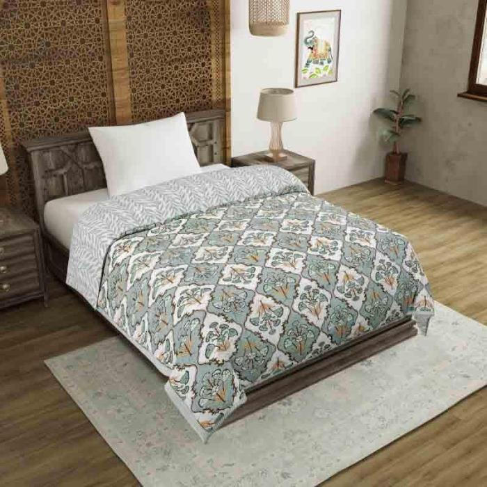 Inflorescence Printed Razai  |   Dohars, Razai & Blankets Bedding Blue, White