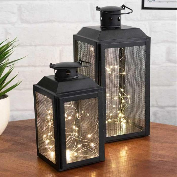 Iron Lady Lantern – Set Of Two  |   Table Lamps Lamps & Lighting Black