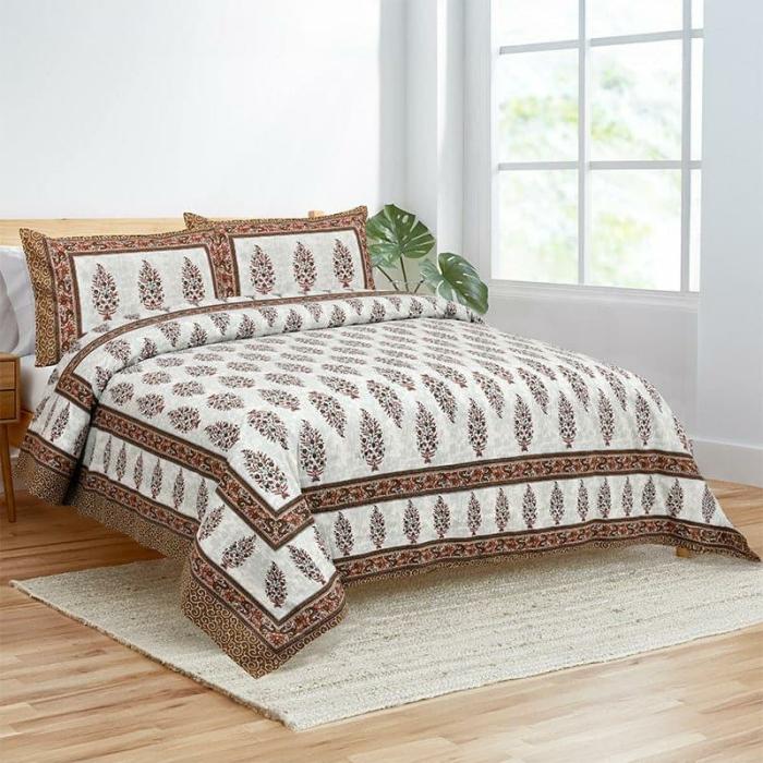 Ishanva Floral Bedsheet  |   Geometric Bedsheets Bedsheets Beige, Brown