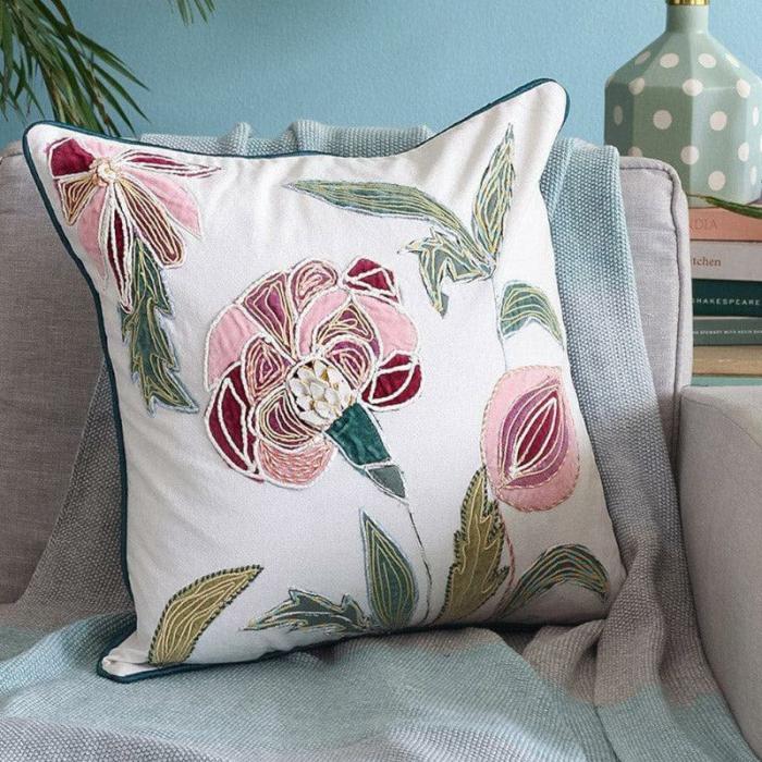 Jacobean Rose Embroidered Cushion Cover  |   Embroidered Cushions Cushion Covers Embroidered Cushions