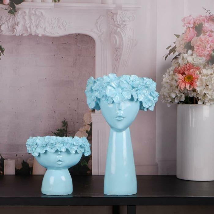 Jimena Pout Face Vase – Set Of Two  |   Vases Showpieces, Vases & Accent Bowls Blue