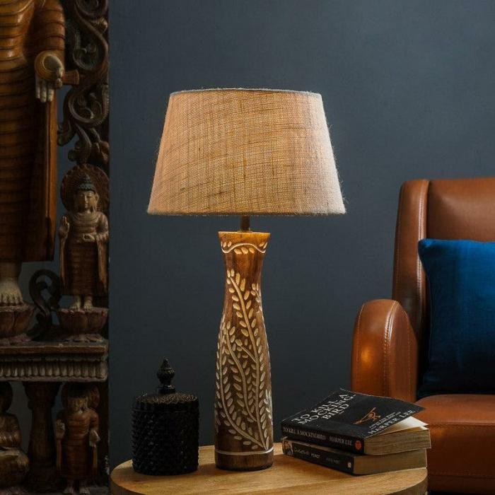 Jute Jamboree Vintage Vine Table Lamp  |   Table Lamps Lamps & Lighting Ivory, Brown