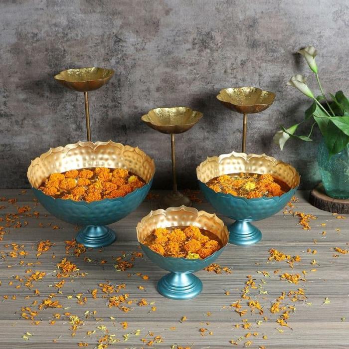 Kanshiki Kalyan Urli – Set Of Six  |   Showpieces Showpieces Green, Gold