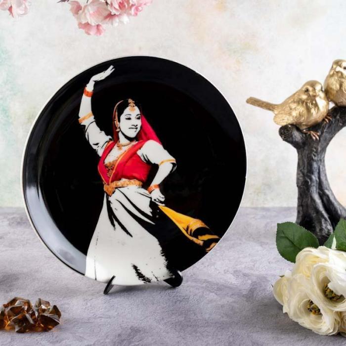 Kathak Dance Of India Inspired Decorative Plate  |   Wall Plates Wall Decor Black, White