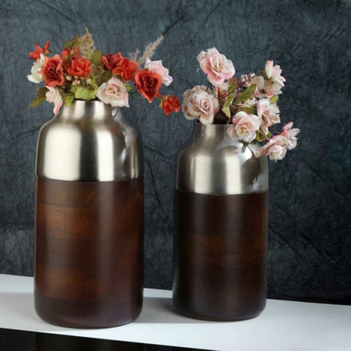 Kayoko Aluminium Vase – Set Of Two  |   Vases Showpieces, Vases & Accent Bowls Brown, Gold