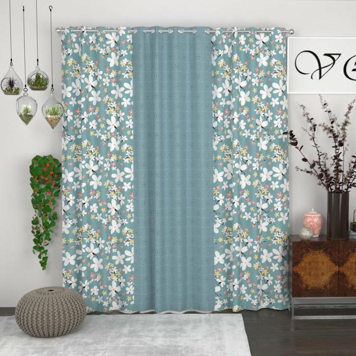 Korrine Printed Curtain – Set Of Three  |   Curtains Curtains Blue