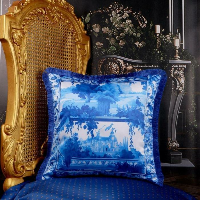 Landscape Glory Cushion Cover  |   Printed Cushions Cushion Covers Blue, White