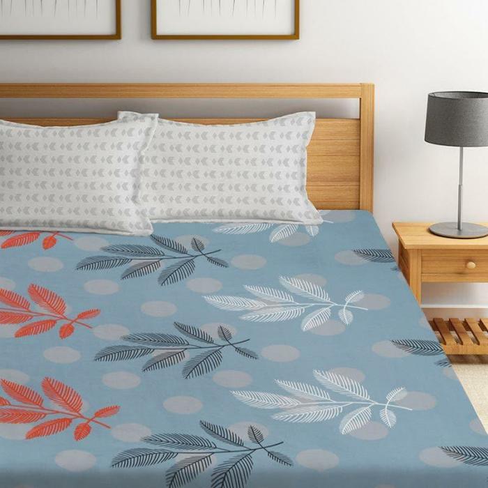 Leafy Lap Bedsheet  |   Floral Bedsheets Bedsheets Blue, Orange