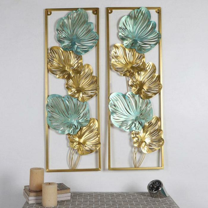 Leafy Loaf Wall Accent – Set Of Two  |   Wall Accents Wall Accents Green, Gold