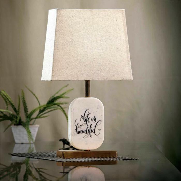 Life Light Marble & Brass Base Table Lamp  |   Table Lamps Lamps & Lighting Beige, White