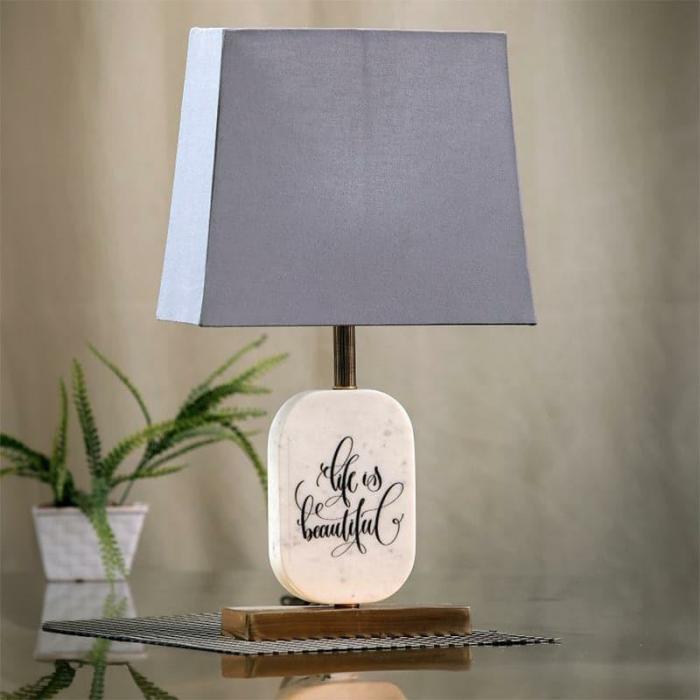 Life Light Marble & Brass Base Table Lamp  |   Table Lamps Lamps & Lighting Grey, White