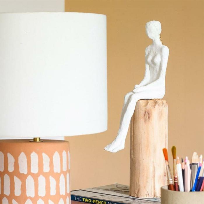 Lost In Thought Lady Wooden Showpiece  |   Showpieces Showpieces Brown, White