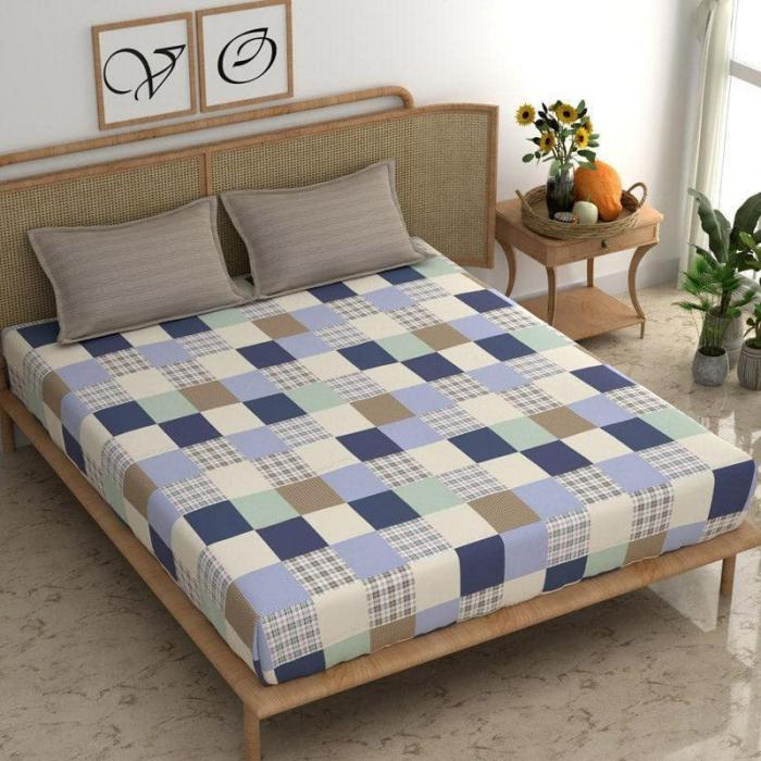 Lucilla Bedsheet  |   Geometric Bedsheets Bedsheets Beige, Blue