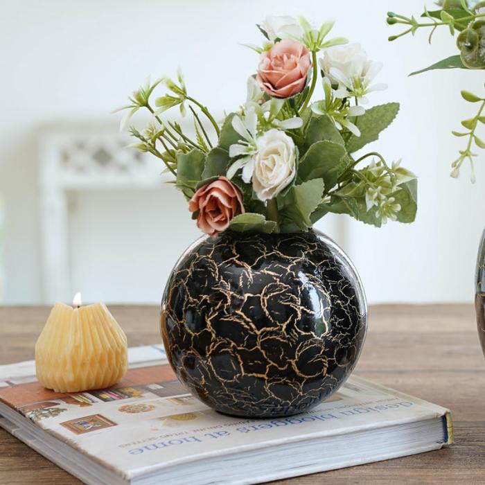 Manva Crackled Ball Vase  |   Vases Showpieces, Vases & Accent Bowls Black