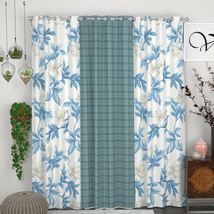 Maurine Printed Curtain – Set Of Three  |   Curtains Curtains Blue, White