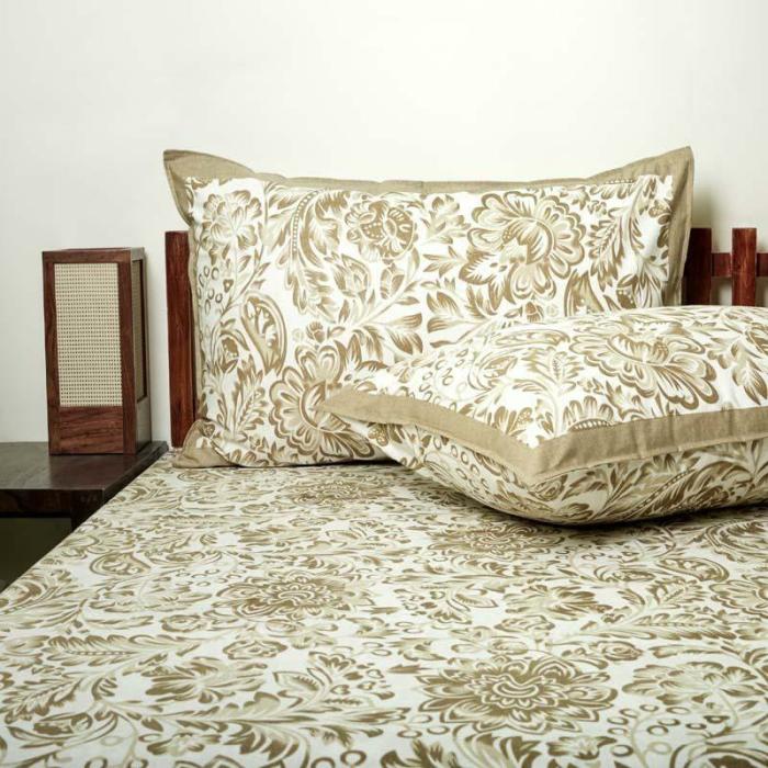 Micola Floral Printed Bedsheet  |   Floral Bedsheets Bedsheets Brown, Beige