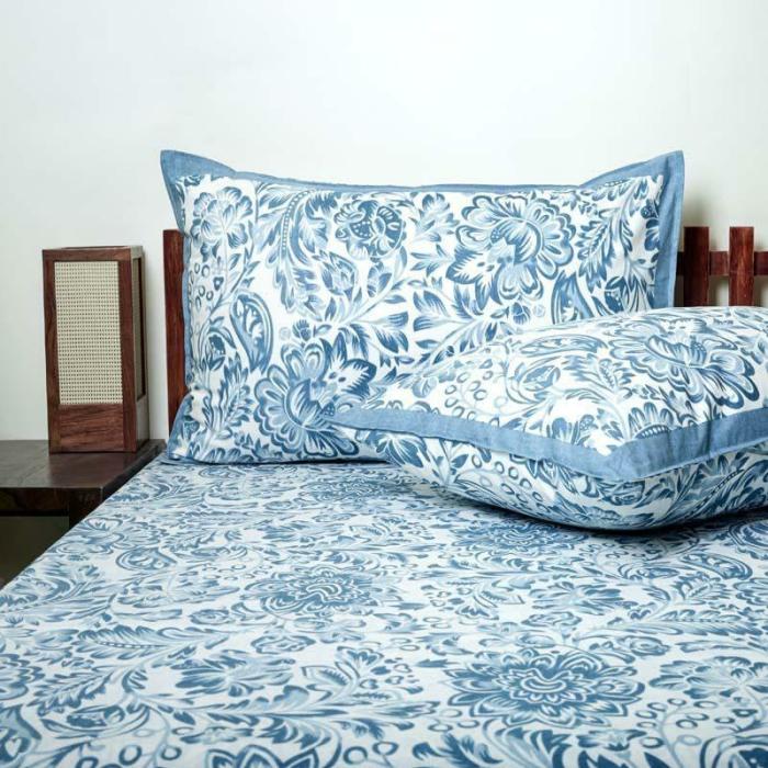 Micola Floral Printed Bedsheet  |   Floral Bedsheets Bedsheets Blue, Grey