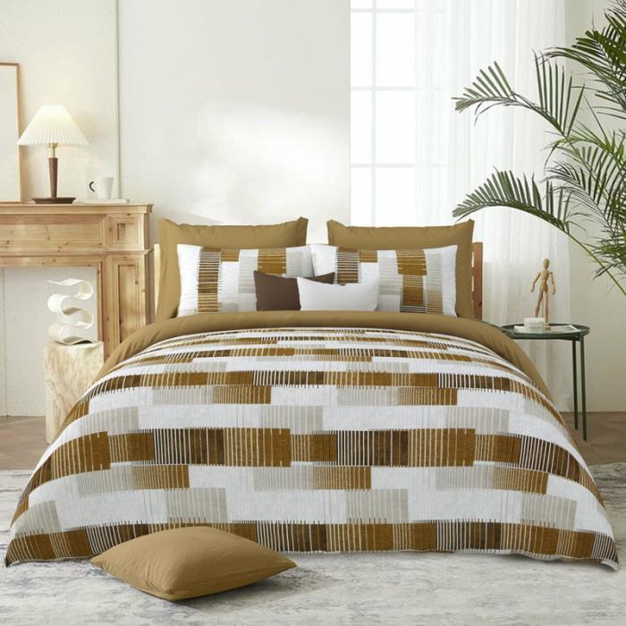 Mihir Striped Bedsheet  |   Geometric Bedsheets Bedsheets Brown, White